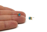 Brass Stud Earrings, 8 Aquamarine Crystal Rhinestone Beads Brass Stud Earrings Brass Setting for SS24 - 5.3mm SS24 E136 Y120