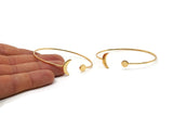 Gold Planet Cuff, Gold Plated Brass Open Bangles With Moon And Planet Ending V005