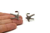 Silver Starfish Ring - 2 Antique Silver Plated Brass Adjustable Starfish Rings Mn69