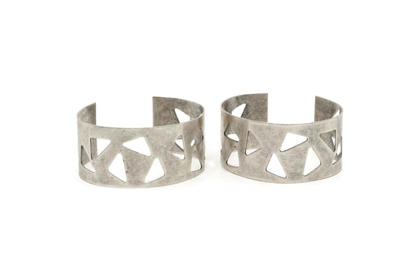 Adjustable Bangle Bracelet, Antique Silver Plated Brass Flat Bracelet Bangle (150x30x0.80mm) BRC097