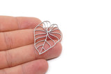 Steel Leaf Charm, 4 Stainless Steel Leaf Charms, Charm Pendants, Earring Findings (42x29x0.80mm) SMP2708