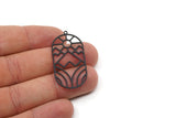 Black Oval Charm, 2 Oxidized Black Brass Rising Sun And Mount Patterned Oval Shaped Charms With 1 Loop (42x21x0.60mm) SMP0576 SY0325