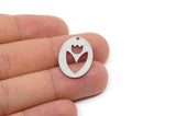 Steel Flower Charm, 6 Stainless Steel Tulip Charms With 1 Hole, Oval Shaped Charms, Earring Findings (25x17x0.80mm) SMP2719