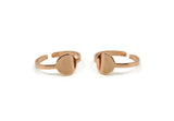 Rose Gold Adjustable Ring, 4 Rose Gold Plated Brass Adjustable Round Rings N0088 H0433