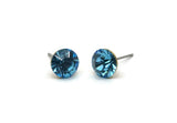 Brass Stud Earrings, 6 Aquamarine Crystal Rhinestones Beads Brass Stud Earrings Brass Setting for SS39 - 8.3mm SS39 D1275