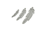 Steel Feather Charm, Stainless Steel Bird Feather Charms With 1 Loop, Pendants, Findings (20/30/40x0.80mm) SMP2500