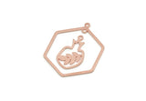 Copper Dangle Charm, Raw Copper Hexagon And Pomegranate Charms With 3 Loops, Charm Pendants, Geometric Findings (32x26x0.80mm) SMP3294