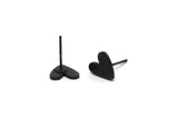 Black Heart Earring, 6 Oxidized Black Brass Heart Stud Earrings (8x1mm) M02171 A2492 F035