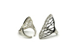 Silver Leaf Ring, Silver Tone Adjustable Leaf Rings N0030 H0503