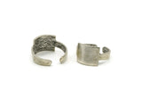 Silver Ring, 2 Antique Silver Plated Brass Adjustable Rectangle Rings N0111