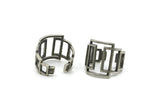 Silver Rectangle Ring, 2 Antique Silver Plated Brass Adjustable Rectangle Modern Rings N0002