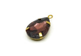 Drop Crystal Charm, 4 Tea Swarovski Crystal Drop With Raw Brass Prong Setting (18x13mm) D1732