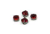 Gunmetal Bead, 8 Gunmetal Plated Brass Light Siam Crystal Diamond Rhinestone Prong Setting 4 Hole Slider SS29 F130