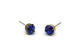 Brass Stud Earrings, 6 Sapphire Crystal Rhinestone Beads Brass Stud Earrings Brass Setting for SS28 - 6mm SS28 F100
