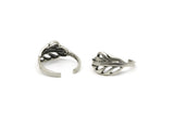 Silver Leaf Ring, 2 Antique Silver Plated Brass Adjustable Leaf Rings N0061