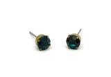 Brass Stud Earrings, 6 Emerald Crystal Rhinestone Beads Brass Stud Earrings Brass Setting for SS29 - 6.3mm SS29 N0684