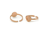 Rose Gold Adjustable Ring, 4 Rose Gold Plated Brass Adjustable Round Rings N0088 H0433