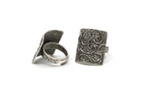 Silver Ethnic Ring, Antique Silver Plated Brass Textured Adjustable Ethnic Rings E252