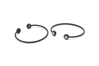 Wire Bohemian Cuff Zircon Bead Ending, 1 Oxidized Black Brass Open Wire Bracelets With CZ Zircon Bead Ending V082