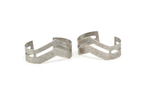 Double Chevron Bangle, Antique Silver Plated Brass Chevron Bracelet Cuff (150x19x0.80mm) Brc092
