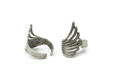 Silver Wing Ring, 2 Antique Silver Plated Brass Adjustable Wing Rings N0039