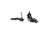 Black Leaf Earring, 10 Oxidized Black Brass Branch Shaped Stud Earrings, Findings (18x9x0.60mm) A3027 SY0209