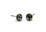 Brass Stud Earrings, 4 Black Diamond Crystal Rhinestone Beads Brass Stud Earrings Brass Setting for SS34 - 7.2mm SS34 D1274