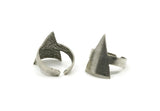 Silver Triangle Ring, 2 Antique Silver Plated Brass Adjustable Triangle Ring N0115