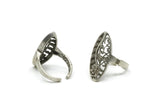 Silver Flower Ring, 2 Antique Silver Plated Brass Adjustable Flower Rings N0041