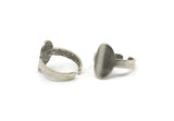 Silver Oval Ring, 2 Antique Silver Plated Brass Adjustable Oval Shaped Ring N0094