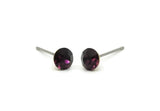 Brass Stud Earrings, 8 Amethyst Crystal Rhinestone Beads Brass Stud Earrings Brass Setting for SS24 - 5.3mm SS24 D1319
