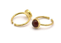 Brass Ring Settings, 4 Raw Brass Round Ring With 1 Stone Setting - Pad Size 8mm N1765