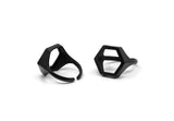 Black Hexagon Ring, 2 Oxidized Black Brass Adjustable Hexagon Rings N0062