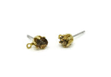 Brass Stud Earrings, 6 Golden Amber Crystal Rhinestone Beads Brass Stud Earrings Brass Setting for SS18 - 4.3mm SS18 N0279