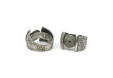 Silver Hammered Ring, Antique Silver Plated Brass Hammered Ring With 11mm Stone Settings (18mm) N0123