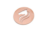Copper Round Charm, 2 Raw Copper Horse Patterned Charms With 1 Hole, For Jewelry Making (30x0.80mm) SMP2987