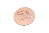 Copper Round Charm, 2 Raw Copper Horse Patterned Charms With 1 Hole, For Jewelry Making (30x0.80mm) SMP2986