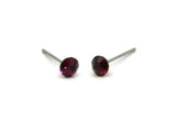 Brass Stud Earrings, 6 Fuchsia Crystal Rhinestone Beads Brass Stud Earrings Brass Setting for SS18 - 4.3mm SS18 F105