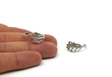 Silver Leaf Ring, 2 Antique Silver Plated Brass Adjustable Leaf Rings N0061