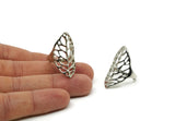 Silver Leaf Ring, Silver Tone Adjustable Leaf Rings N0030 H0503