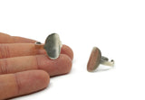Silver Oval Ring, 2 Antique Silver Plated Brass Oval Shaped Adjustable Ring N0090