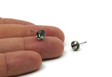 Brass Stud Earrings, 4 Black Diamond Crystal Rhinestone Beads Brass Stud Earrings Brass Setting for SS34 - 7.2mm SS34 D1274