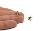 Brass Stud Earrings, 8 Light Sapphire Crystal Rhinestone Beads Brass Stud Earrings Brass Setting for SS24 - 5.3mm SS24 BS 1253 Y293