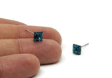 Brass Stud Earrings, 6 Light Blue Crystal Rhinestone Beads Brass Stud Earrings Brass Setting for SS28 - 6mm SS28 F129