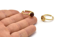 Brass Ring Settings, 4 Raw Brass Round Ring With 1 Stone Setting - Pad Size 8mm N1765