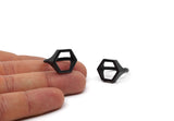 Black Hexagon Ring, 2 Oxidized Black Brass Adjustable Hexagon Rings N0062