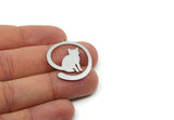 Steel Cat Charm, Stainless Steel Cat Charms With 1 Loop, Animal Jewelry, Findings (20/25/30x0.80mm) SMP3317