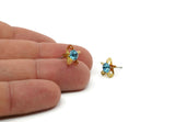 Brass Stud Earrings, 8 Aquamarine Crystal Rhinestone Beads Brass Stud Earrings Brass Setting for SS24 - 5.3mm SS24 BS 1253 Y120