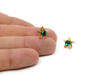 Brass Stud Earrings, 8 Emerald Crystal Rhinestone Beads Brass Stud Earrings Brass Setting for SS24 - 5.3mm SS24 BS 1253 Y241