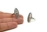Silver Flower Ring, 2 Antique Silver Plated Brass Adjustable Flower Rings N0041